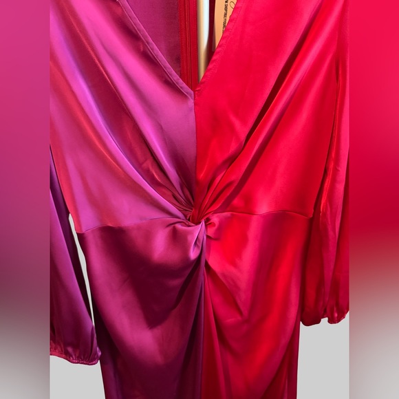 Strut & Bolt Satin Fuchsia Red Color Block Dress - Size L, NWT - Picture 4 of 6